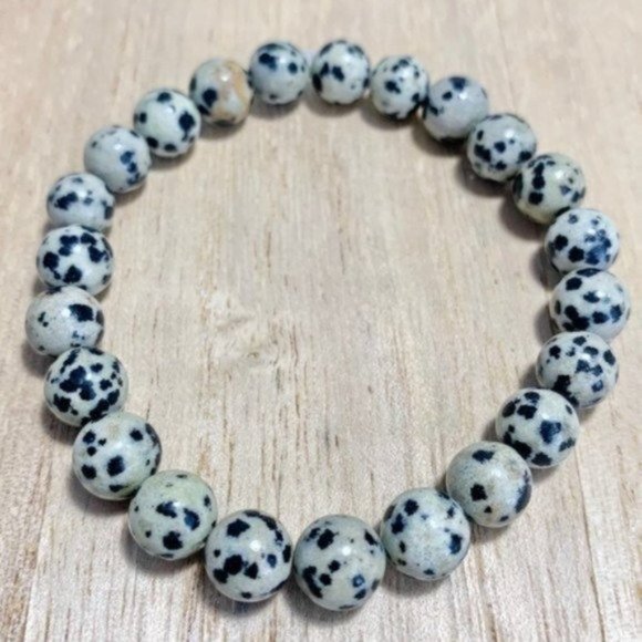 Handmade 8mm Dalmatian Jasper Stretch Bracelet - Picture 4 of 6